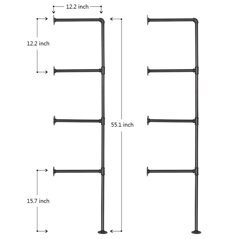 LIANTRAL Industrial Wall Mount Iron Pipe Shelf, DIY Open Bookshelf, Retro Storage Shelves Pipe Shelving Hung Bracket (4 Tier X2, Black) - Image 2